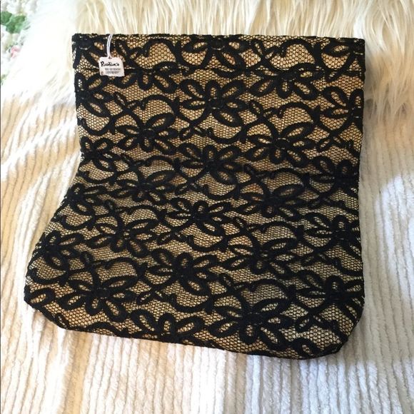 Straw and black lace woven party clutch bag 12x8 - Picture 6 of 7